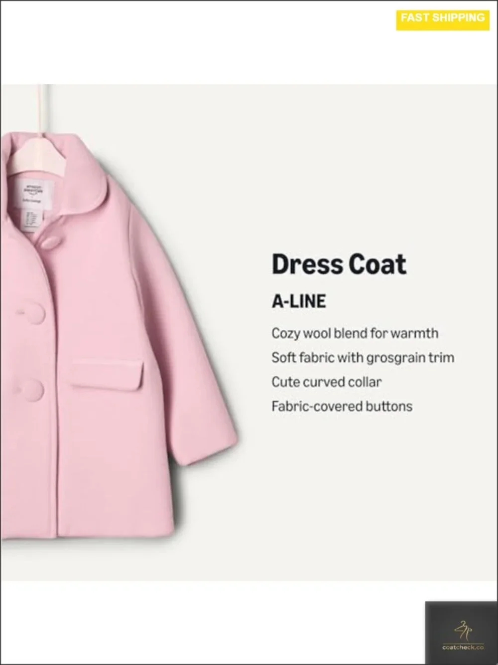 Toddler Girls Wool Blend A-Line Dress Coat Curved Collar